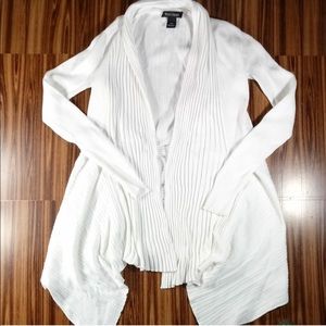 WHBM White Ribbed Waterfall Open Cardigan